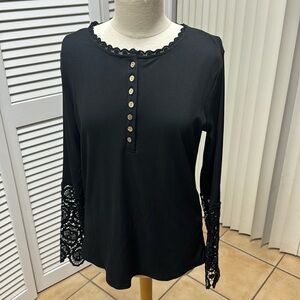 La Mode Black Long Sleeve Shirt with Lace Sleeves Size XL